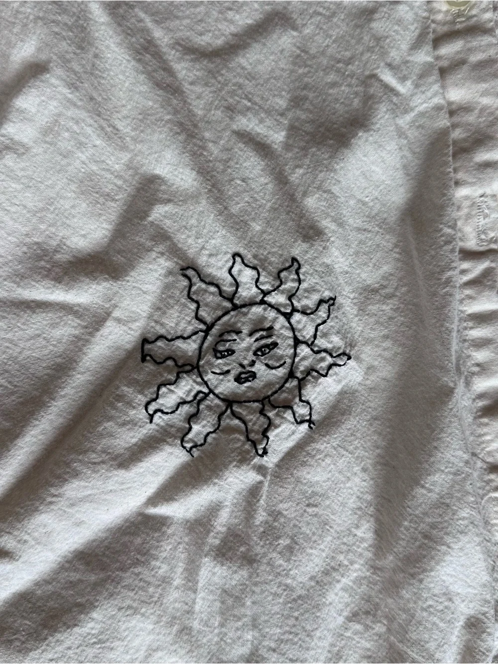 Hand embroidered Oversized beige shirt with puff sleeves made by SlowHands